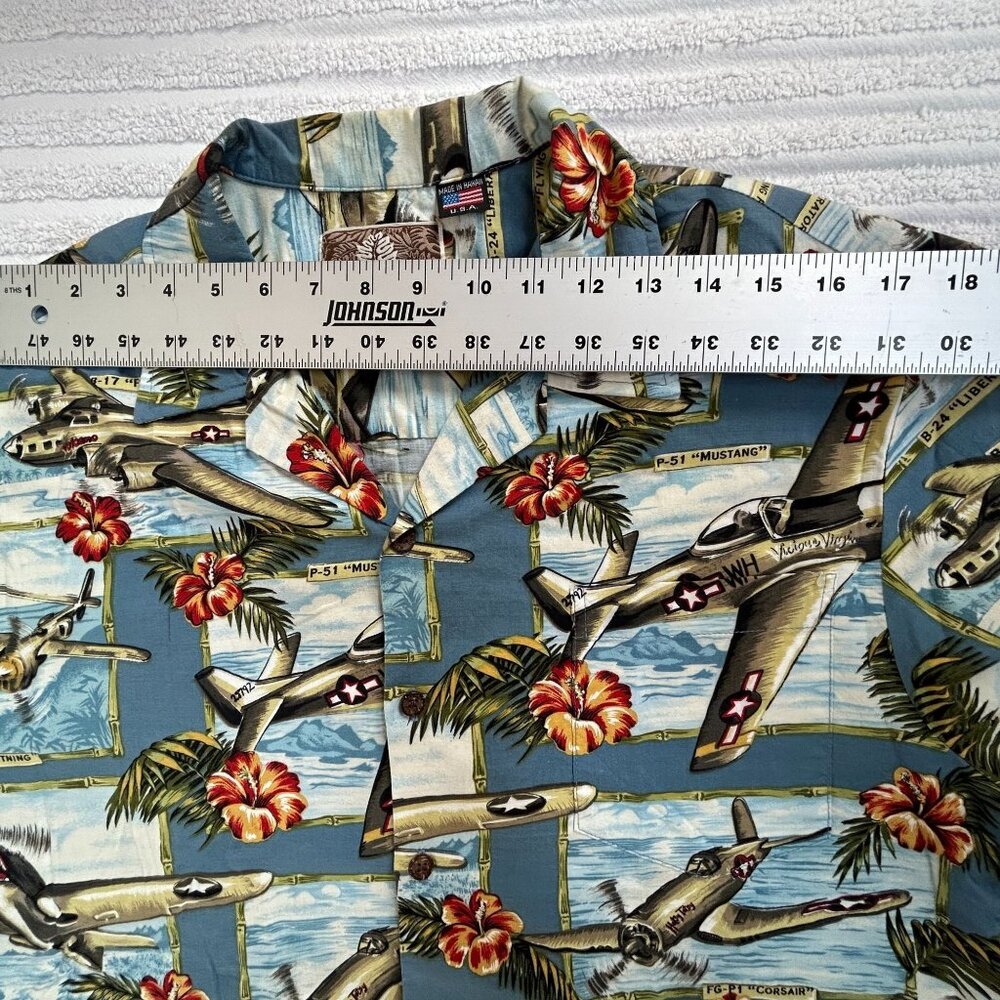 Vintage Kalaheo Mens Airplane & Hibiscus Print Button Up Hawaiian Shirt Large - Picture 5 of 7
